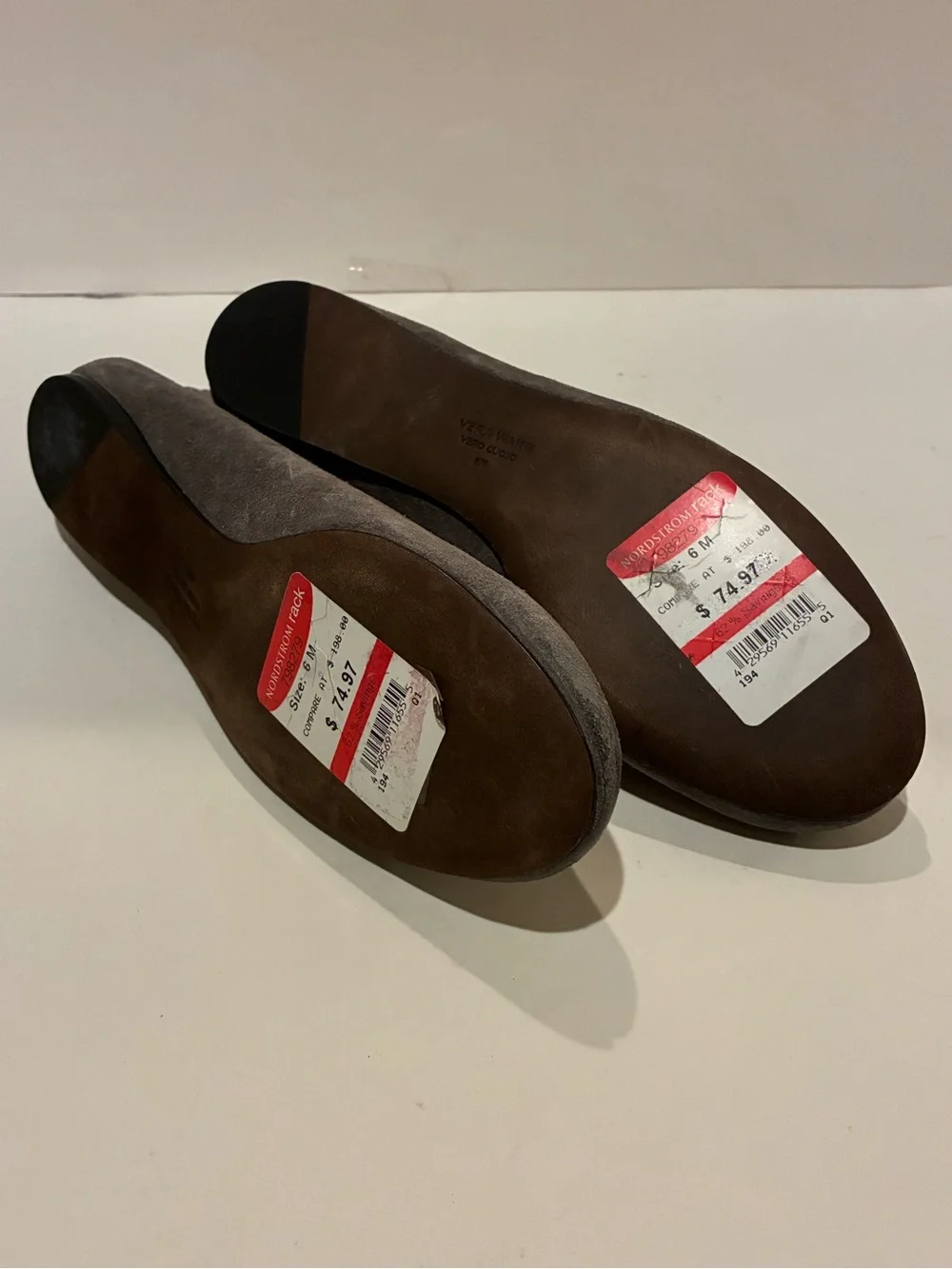 Vera Wang grey brushed suede ballet flats. Back zip. Sz 6.